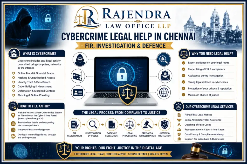 Infographic image for Cybercrime Legal Help in Chennai – FIR, Investigation & Defence