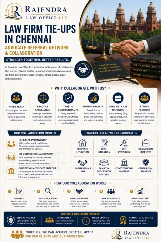 Infographic Law Firm Tie-Ups in Chennai | Advocate Referral Network & Collaboration