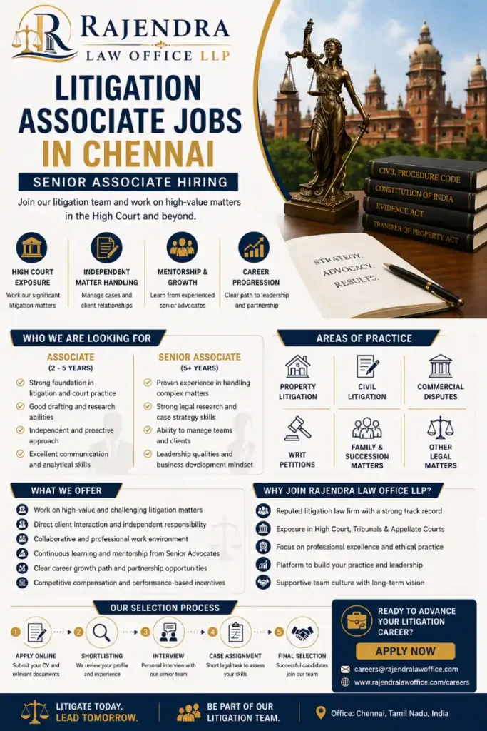Infographic - Litigation Associate Jobs in Chennai | Senior Associate Hiring - law firm jobs