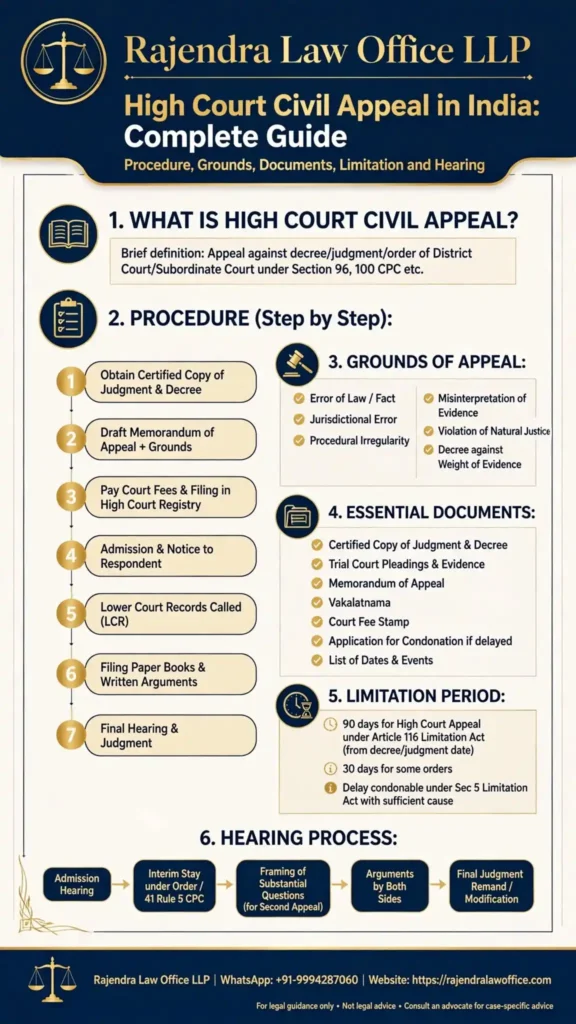 Infographic - High Court Civil Appeal in India: Procedure, Grounds, Documents, Limitation and Hearing